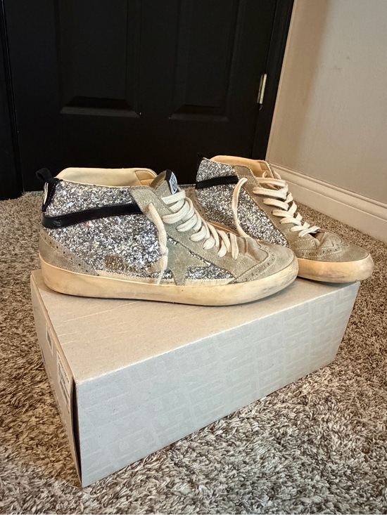 Women  Silver Glitter High-Top Sneakers